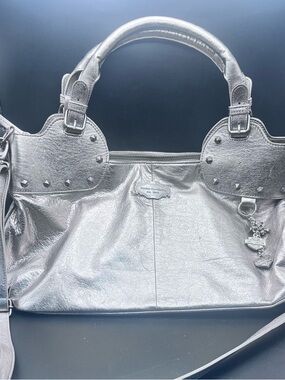 Harley-Davidson Metallic Silver Studded Leather Shoulder Bag